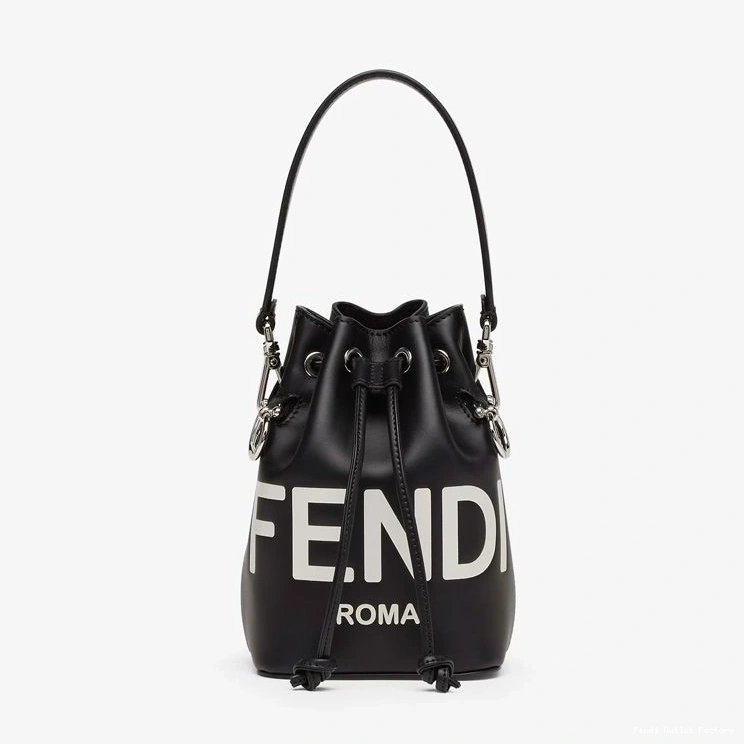 Vintage HOT Leather Tresor Mini Bucket Logo Bag Mon Black ROMA In Fendi White Calf 0817